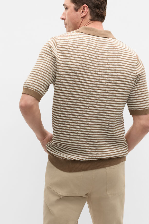 Contrast Stripe Knit Polo  Coffee  hi-res