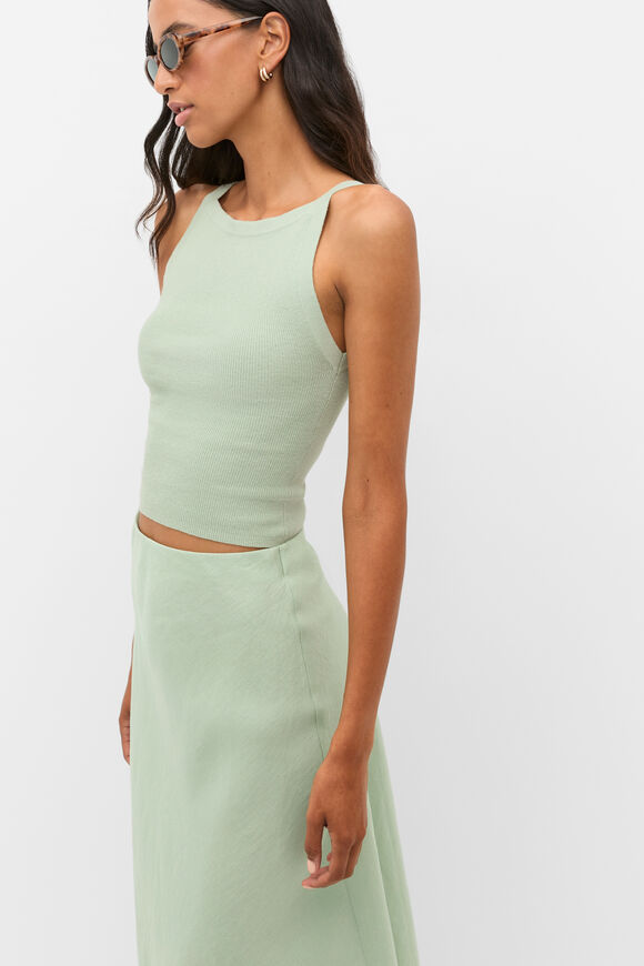 Cotton Blend Rib Knit Top  Eucalyptus  hi-res