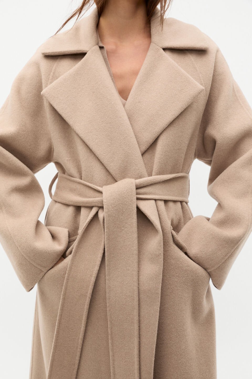 Wool Blend Lapel Coat  Cookie