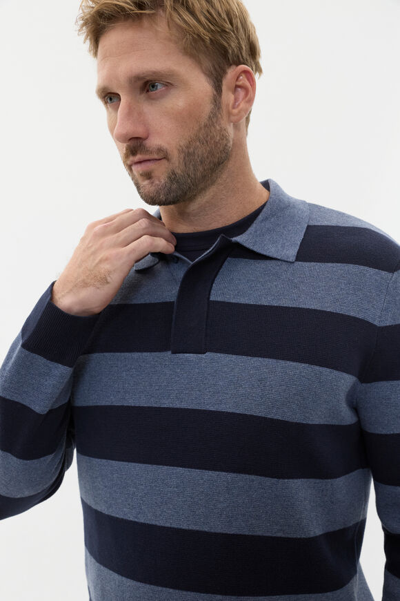 Rugby Polo Knit  Midnight Blue Stripe  hi-res