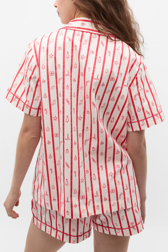 Christmas Stripe Shirt and Short PJ Set  Vintage Cream  hi-res