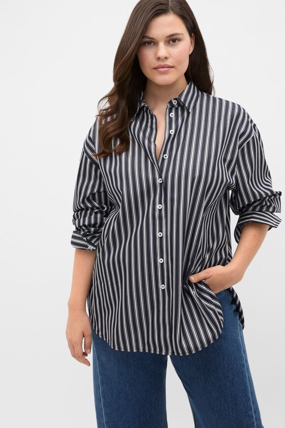 Stripe Cotton Oversized Shirt  Twilight Blue Stripe  hi-res