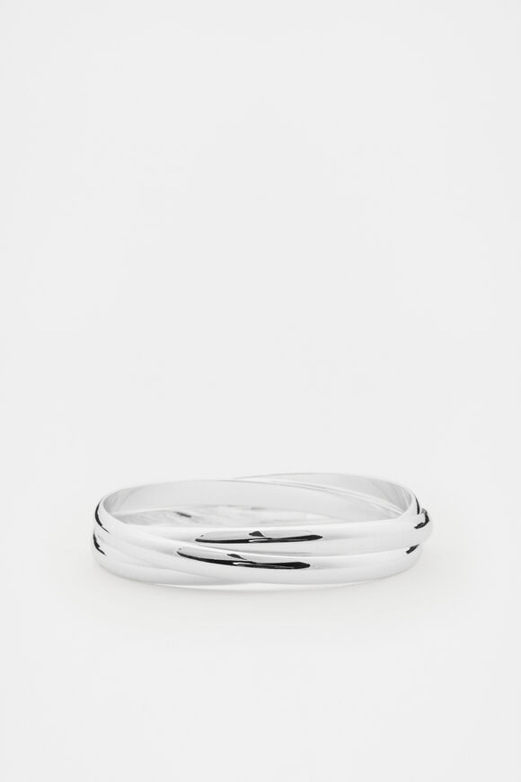 Looped Links Bangle Stack  Silver  hi-res
