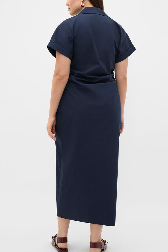 Poplin Ruched Shirt Dress  Twilight Blue  hi-res