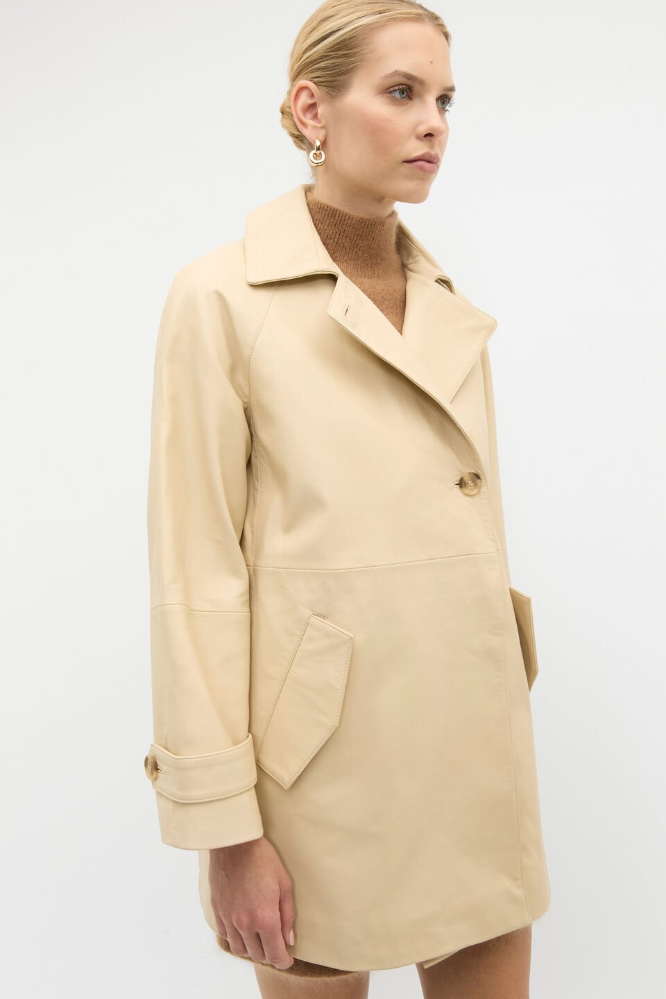 Leather Short Trench Coat  Light Marzipan
