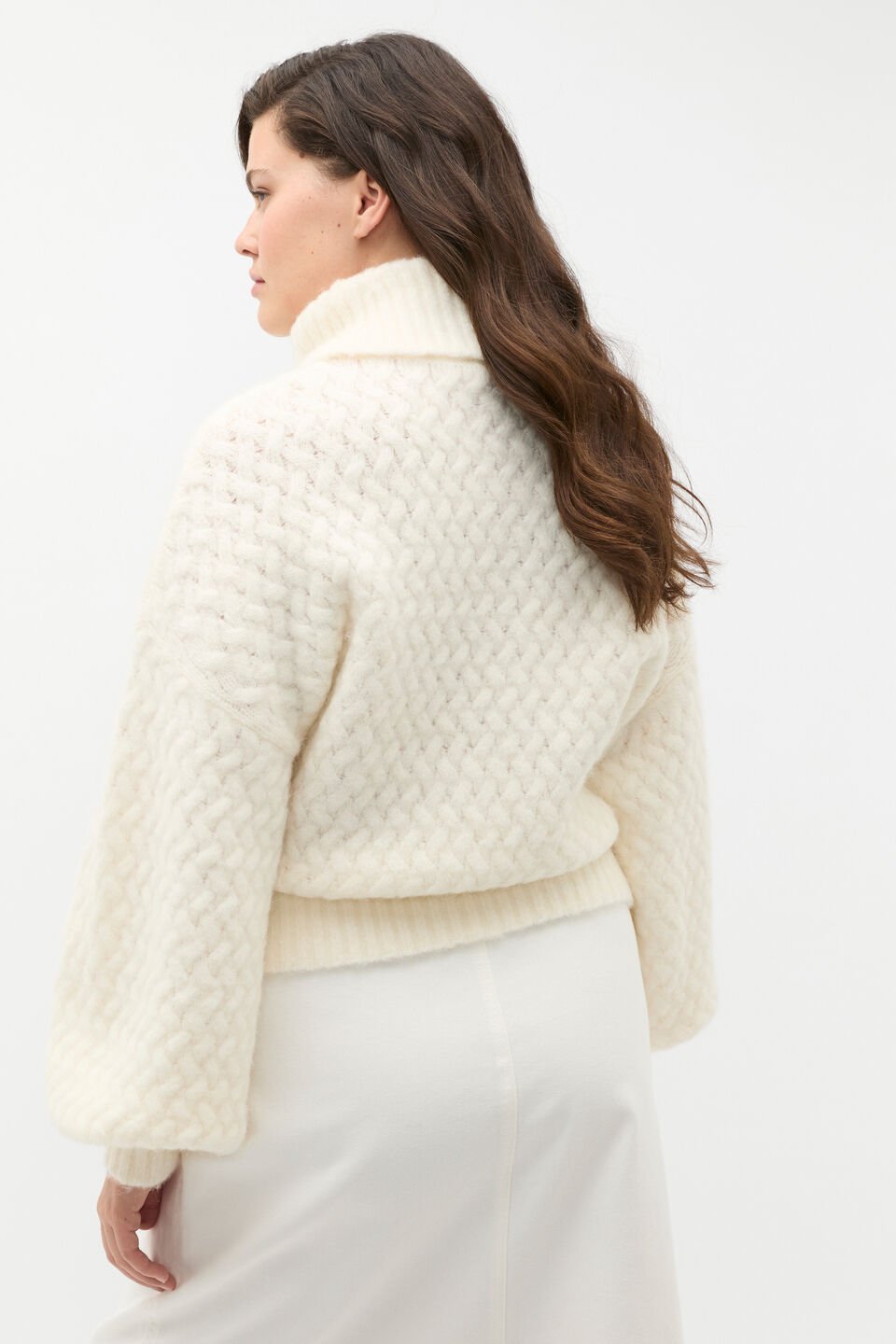 Lofty Textured Roll Neck Knit  Cloud Cream