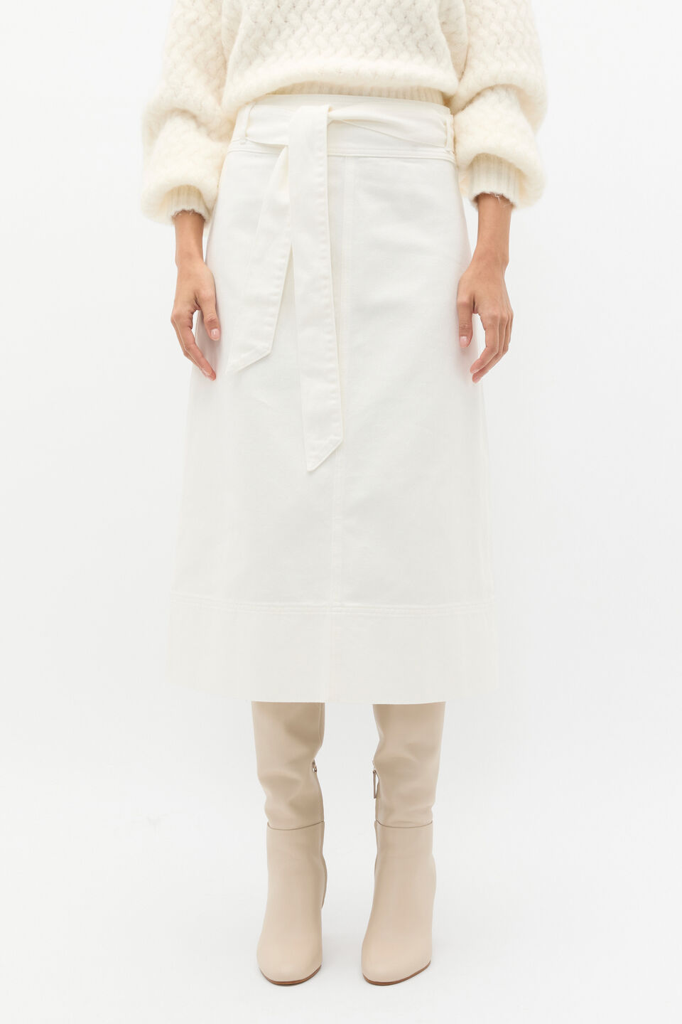 Denim Tie Waist Skirt  Cloud Cream