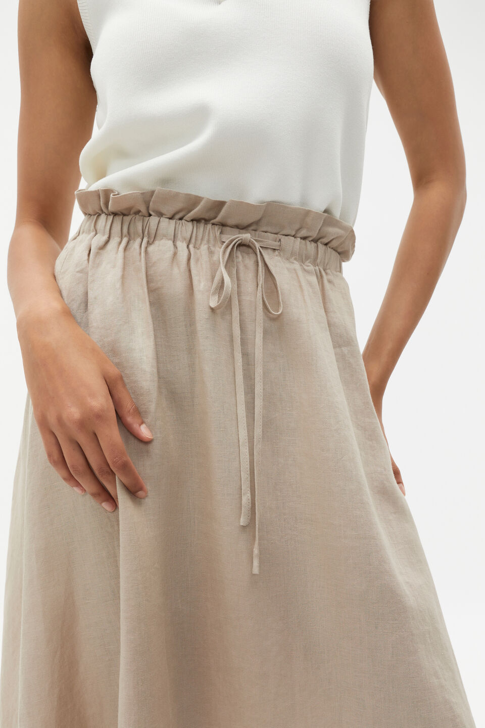 Linen Elasticated Skirt  Cool Sand