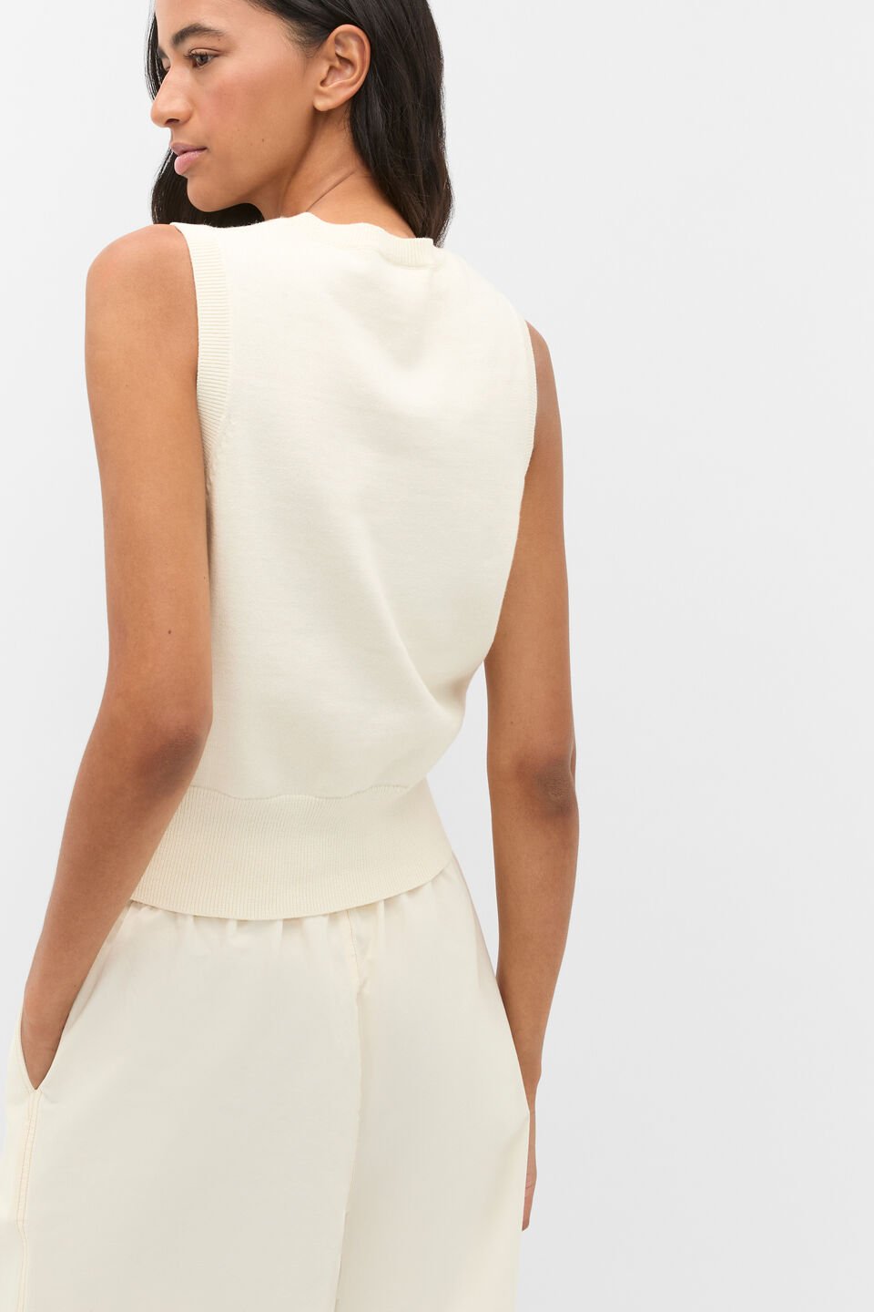 Cotton Blend Button Knit Vest  Coconut Cream