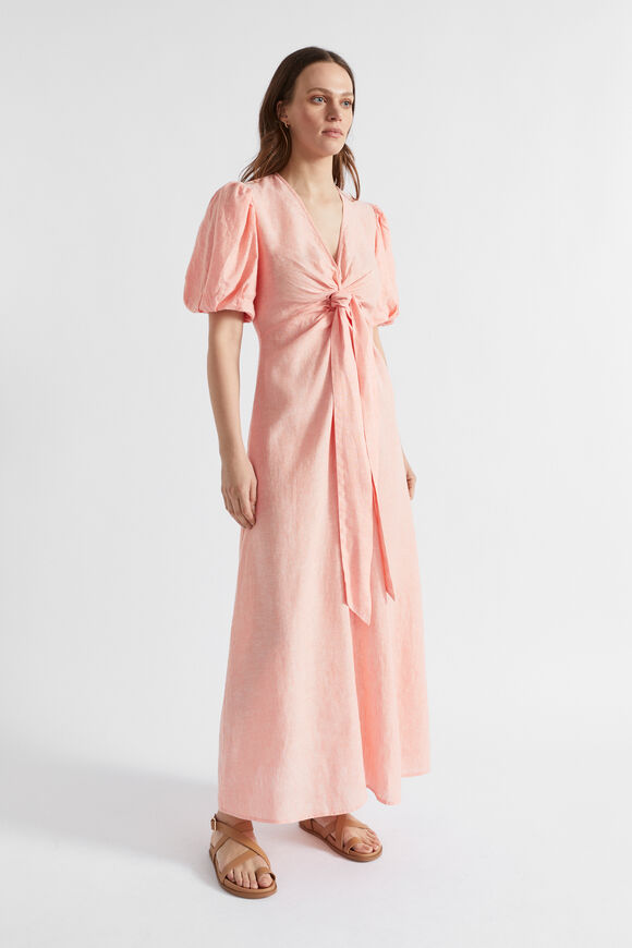 Linen Tie Front Maxi Dress  Tulip Pink Crossdye  hi-res