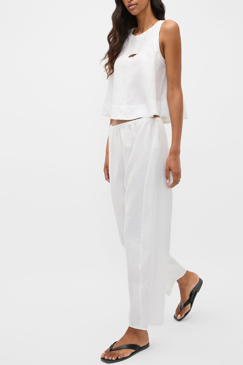 Linen Barrel Leg Elasticated Pant  Whisper White