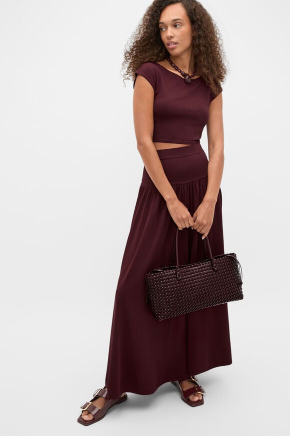 Compact Crepe Knit Skirt  Plum Red  hi-res