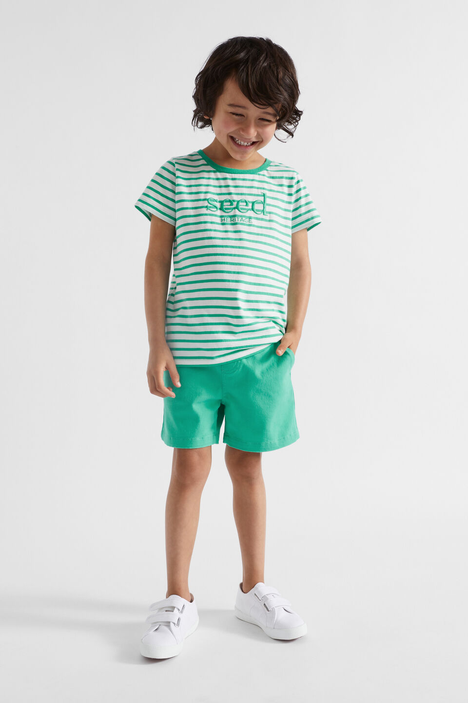 Core Logo Tee  Jade Green Stripe