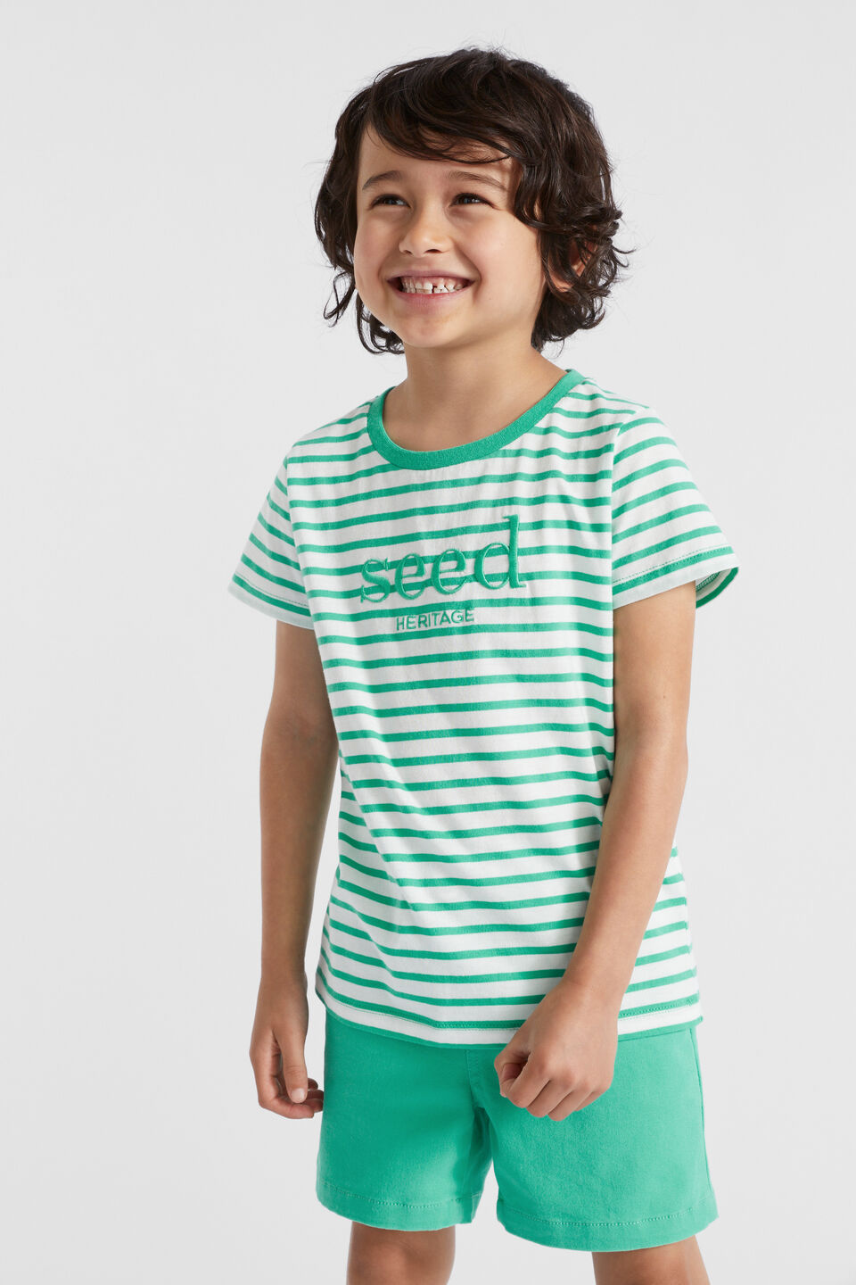 Core Logo Tee  Jade Green Stripe