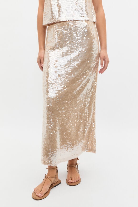Sequin Embellished Skirt  Ecru  hi-res