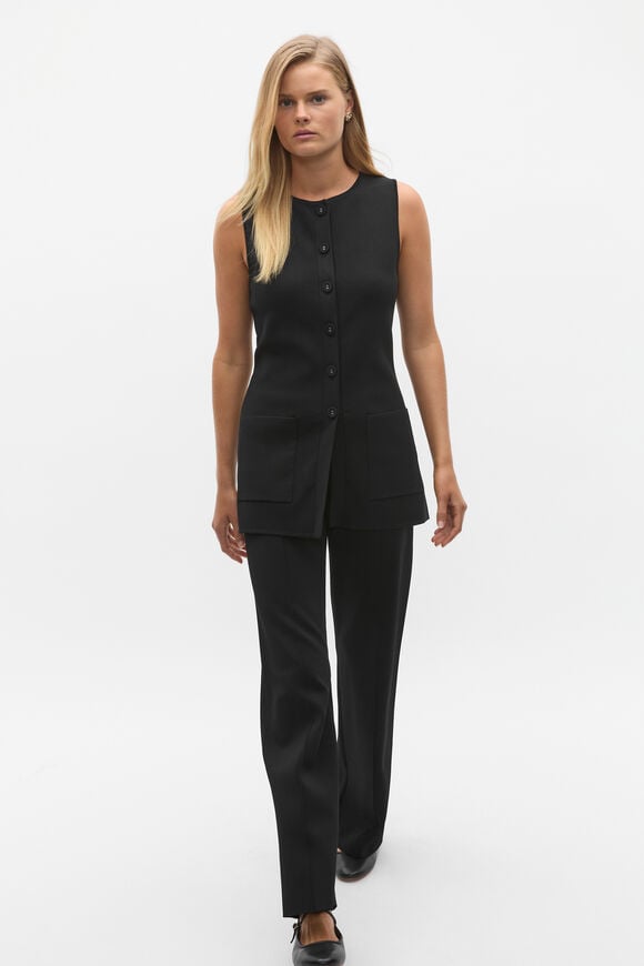 Longline Boat Neck Knit Vest  Black  hi-res