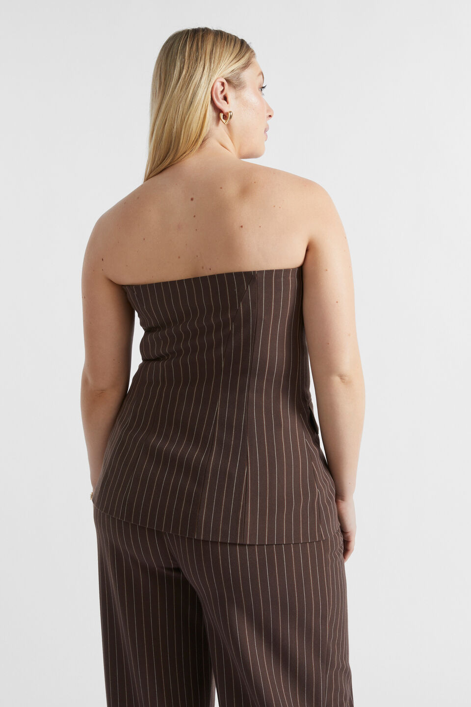 Tailored Longline Bodice  Dark Espresso Pinstripe