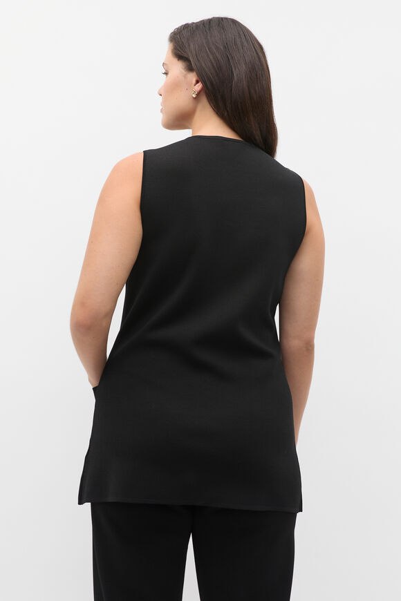 Longline Boat Neck Knit Vest  Black  hi-res