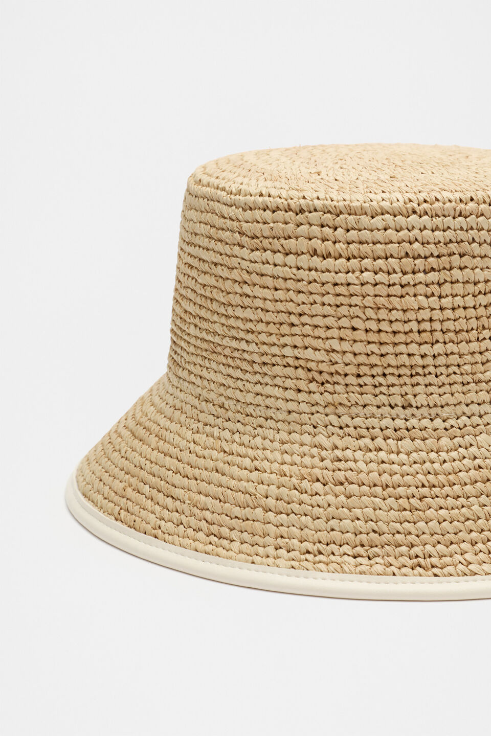 Trim Detail Raffia Bucket Hat  Cream