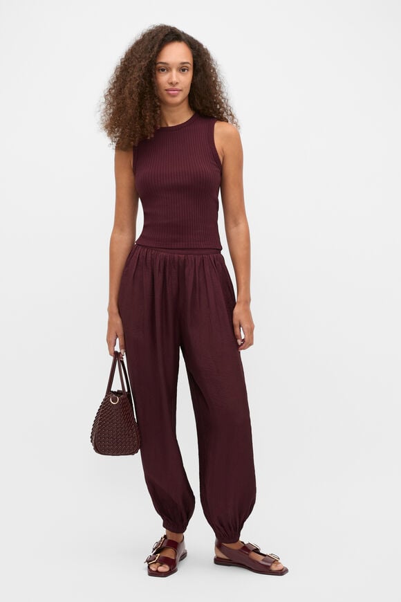 Textured Satin Harem Pant  Plum Red  hi-res