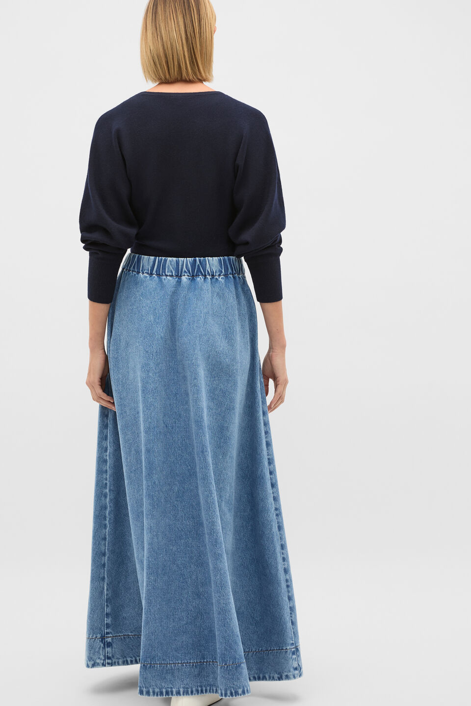 Elasticated Denim Skirt  Mist Blue Wash