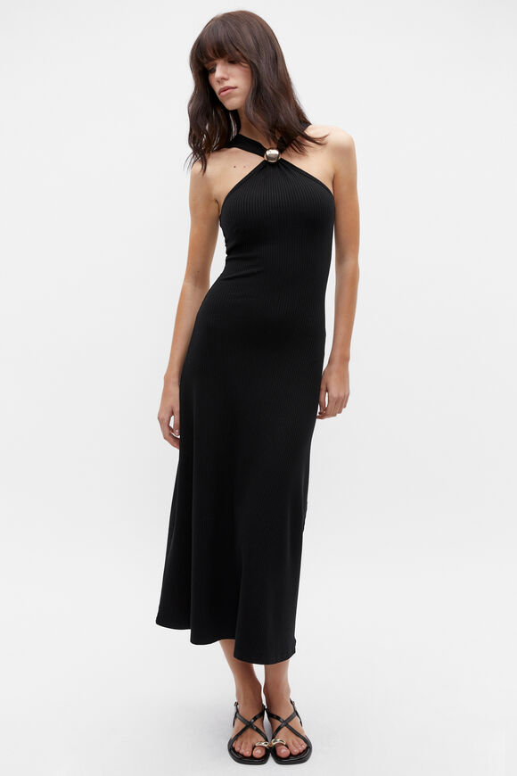 Halter Rib Midi Dress  Black  hi-res