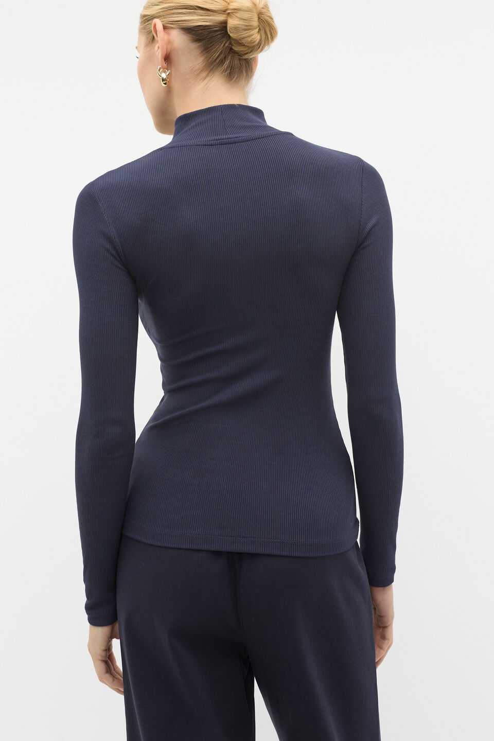 Core Rib Mock Neck Top  Twilight Blue