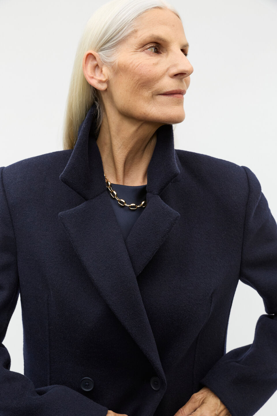 Wool Blend Double Breasted Coat  Twilight Blue