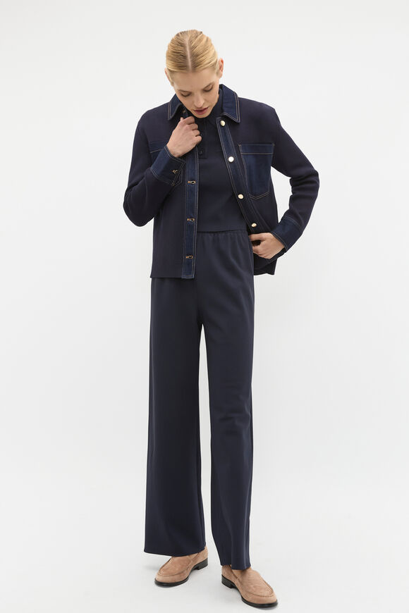 Crepe Knit Long Sleeve Polo  Twilight Blue  hi-res