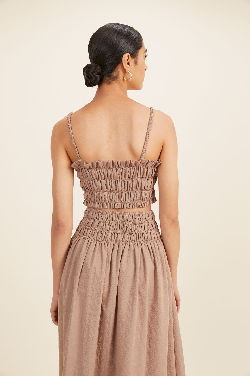 Self Stripe Ruched Top  Mocha Brown