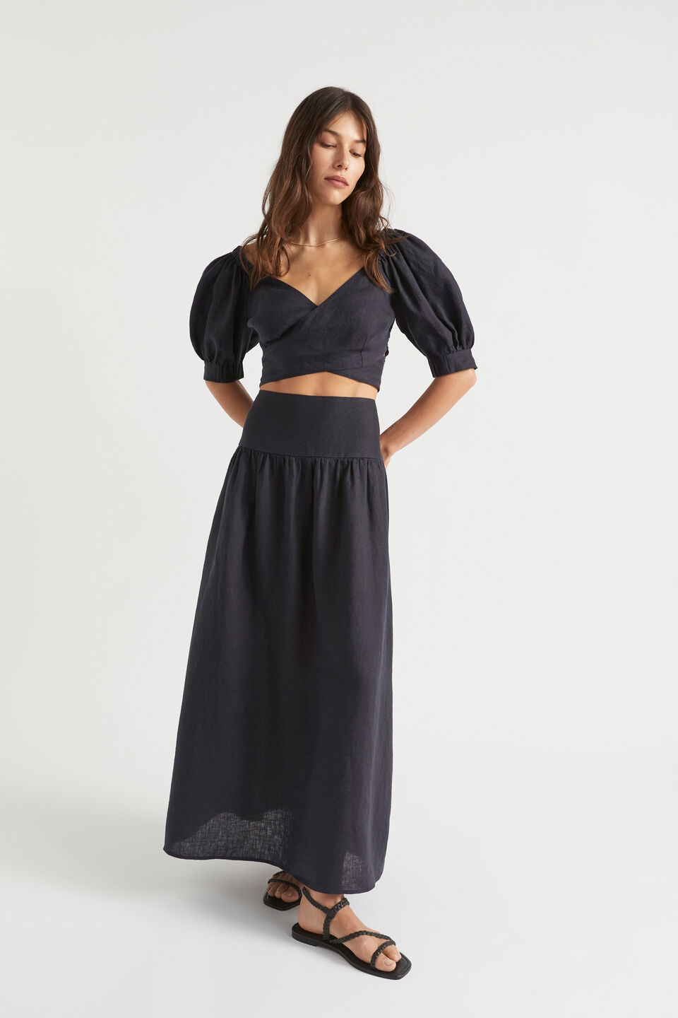 Linen Cross Front Top  Deep Navy