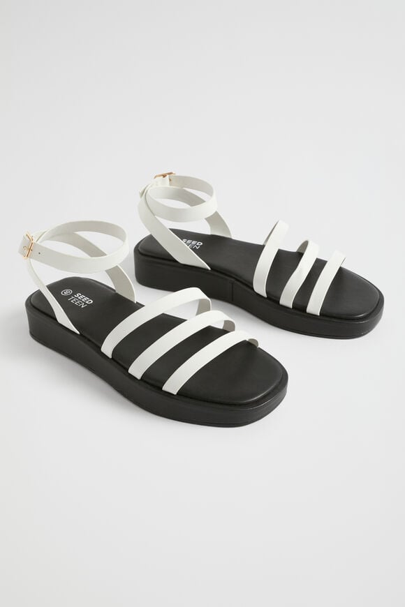 3 Strap Flatform Sandal  White Black  hi-res