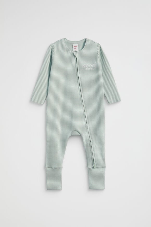 Core Logo Zipsuit  Sage Stripe  hi-res
