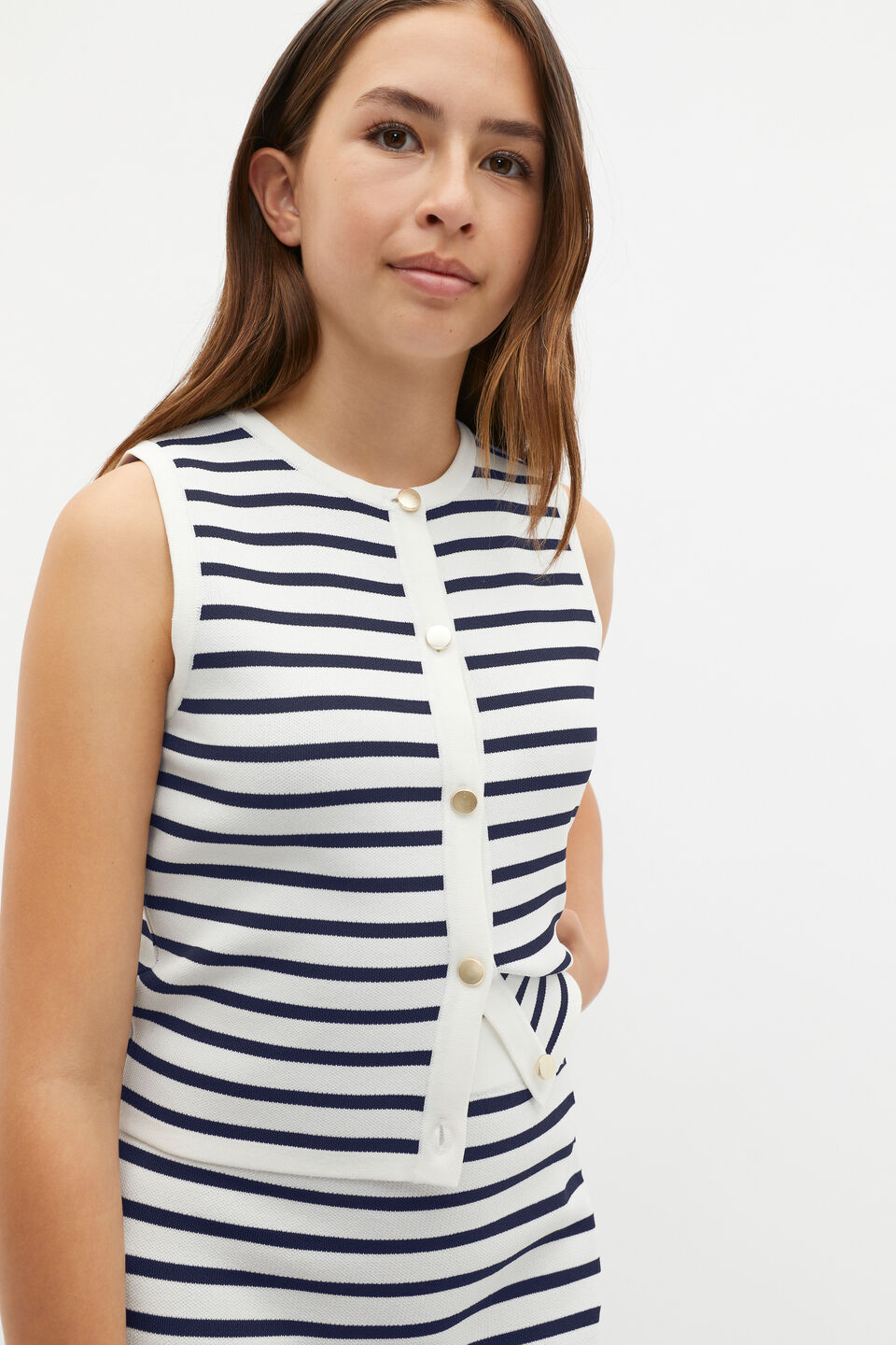Stripe Knit Vest  New Navy
