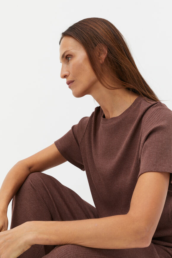 Ribbed Short Sleeve Tee And Pant PJ Set  Claret Marle  hi-res