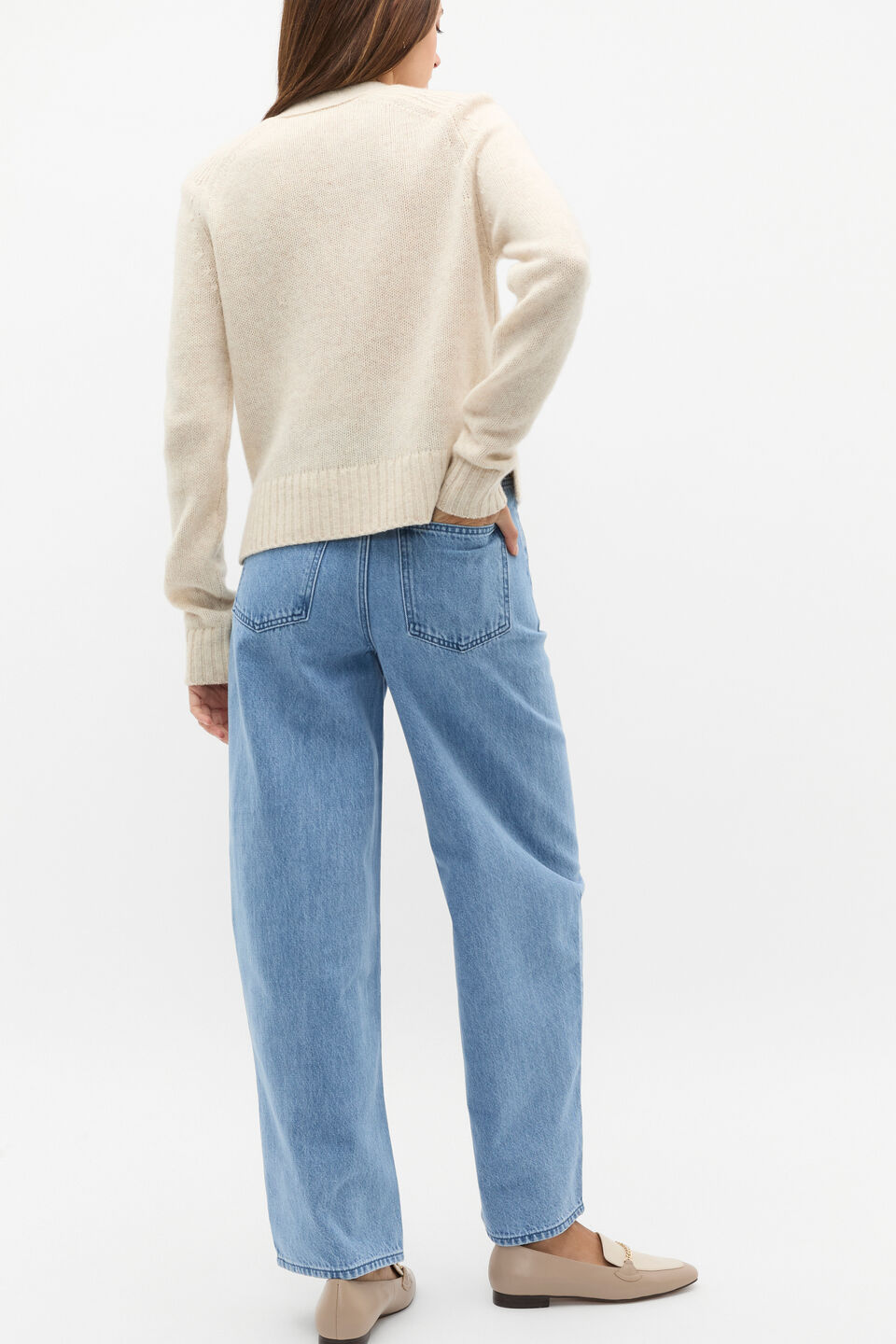 Merino Wool V Neck Pocket Cardigan  Oat Marle