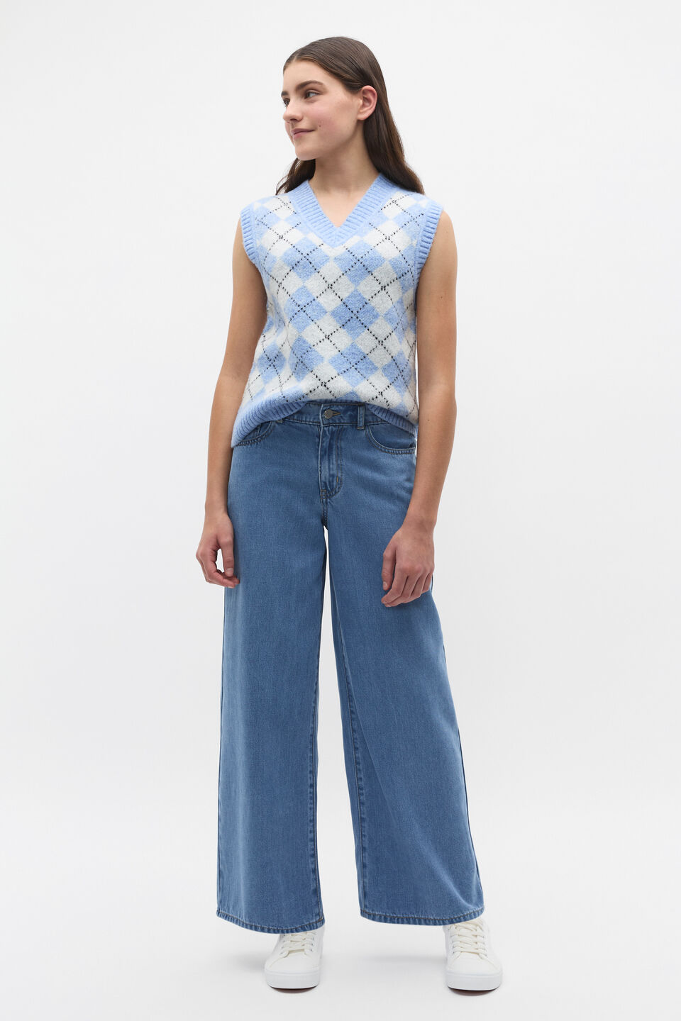 Argyle Knit Vest  Bright Sky