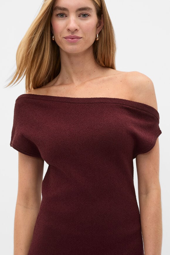 Boucle Fitted Knit Dress  Plum Red  hi-res