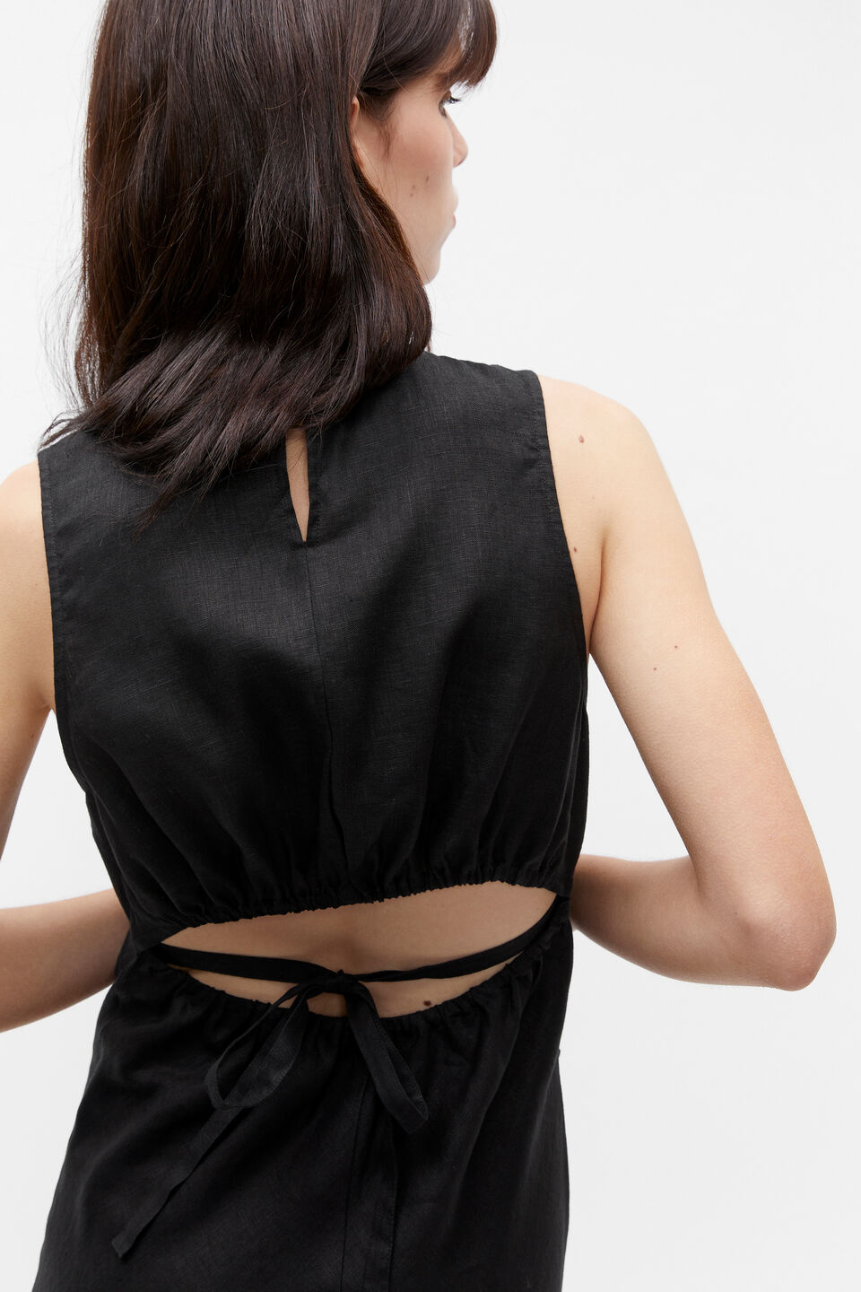 Linen Ruched Side Maxi Dress  Black