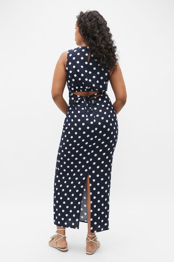 Linen Ruched Side Maxi Dress  Midnight Sky Spot  hi-res