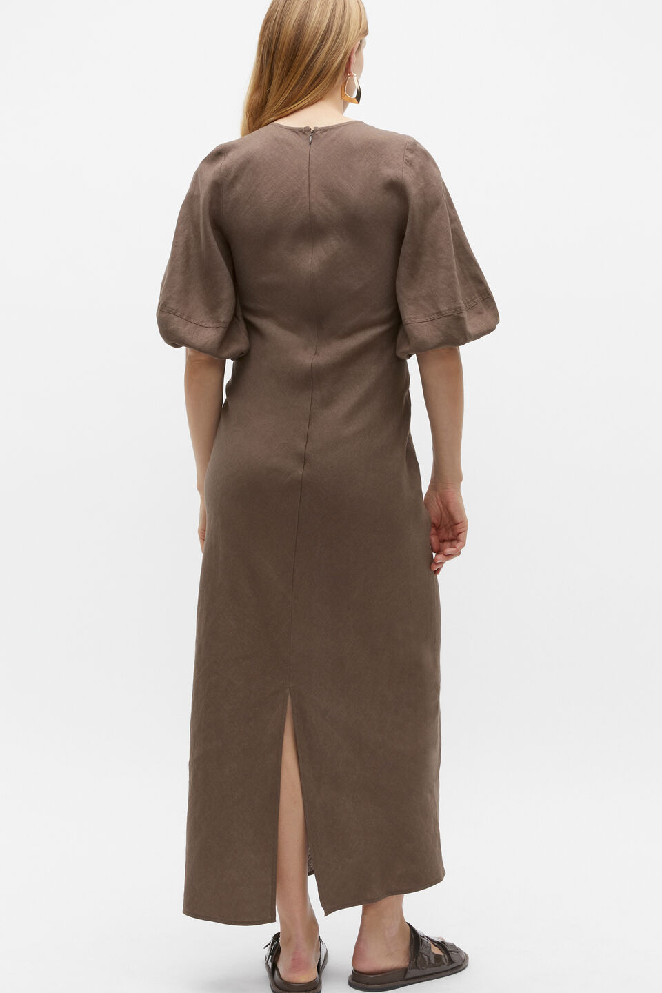 Linen Balloon Sleeve Slip Maxi Dress  Affogato