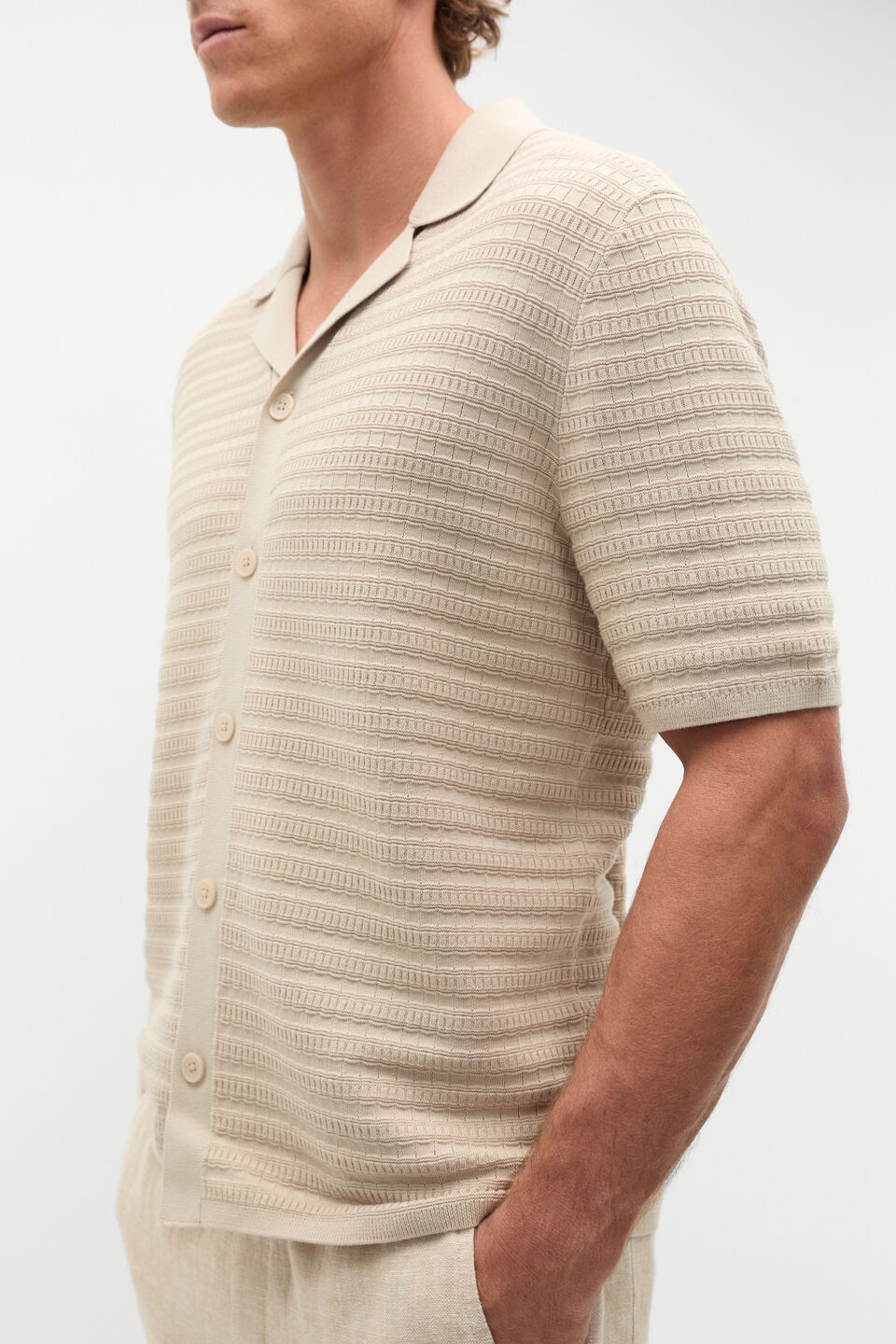 Patterned Knit Shirt  Almond