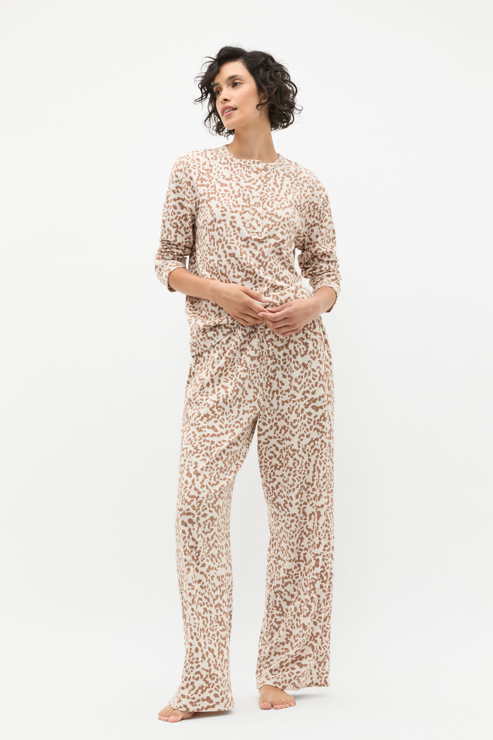 Henley Rib Long Sleeve And Pant Set  Animal Print