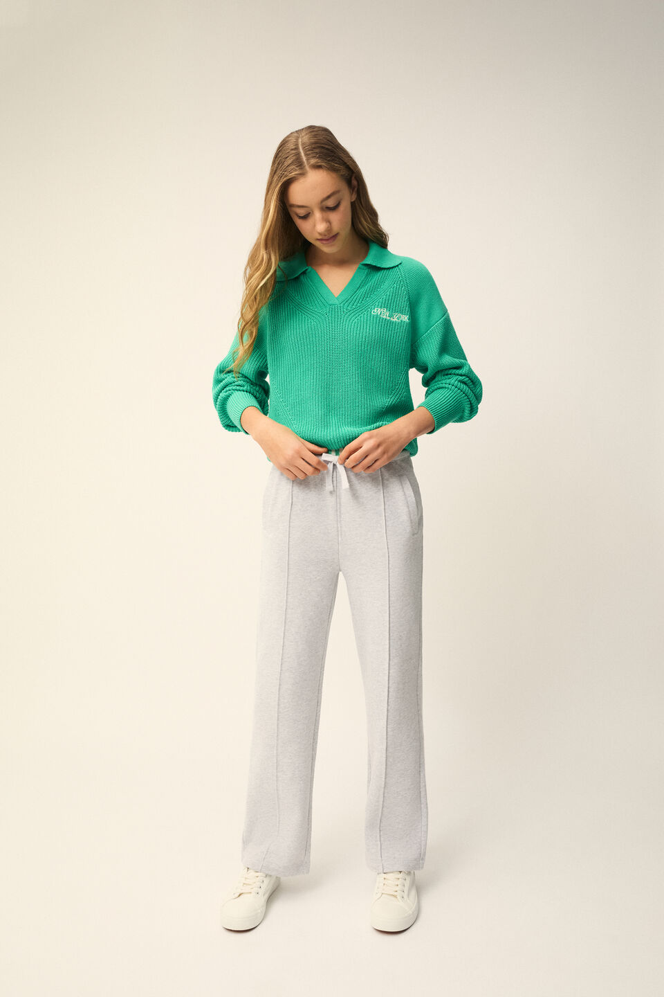 Pin Tuck Track Pant  Cloud Grey Marle