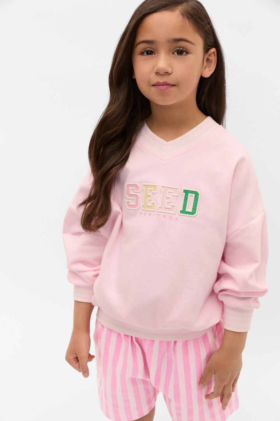 V Neck Logo Sweat  Pink Lemonade