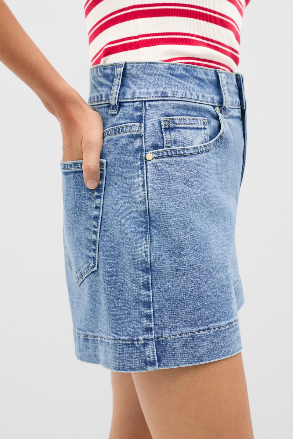 Denim High Waisted Short  Mist Blue Wash