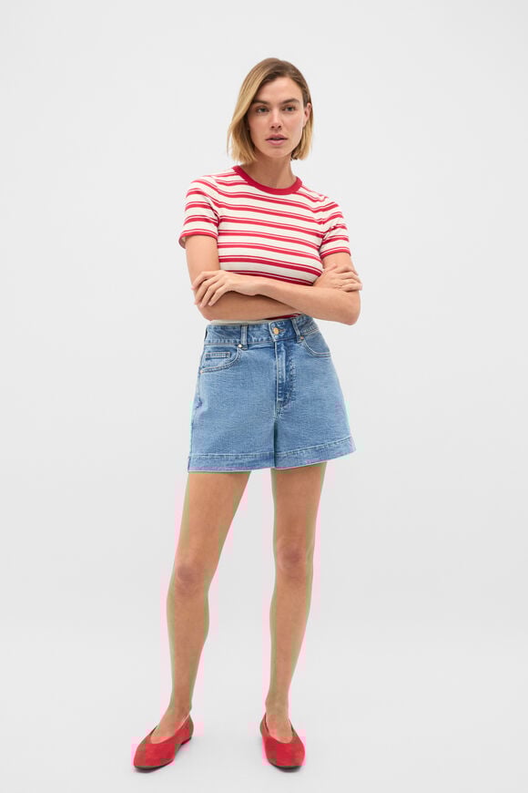Stripe Rib Tee  Poppy Stripe  hi-res