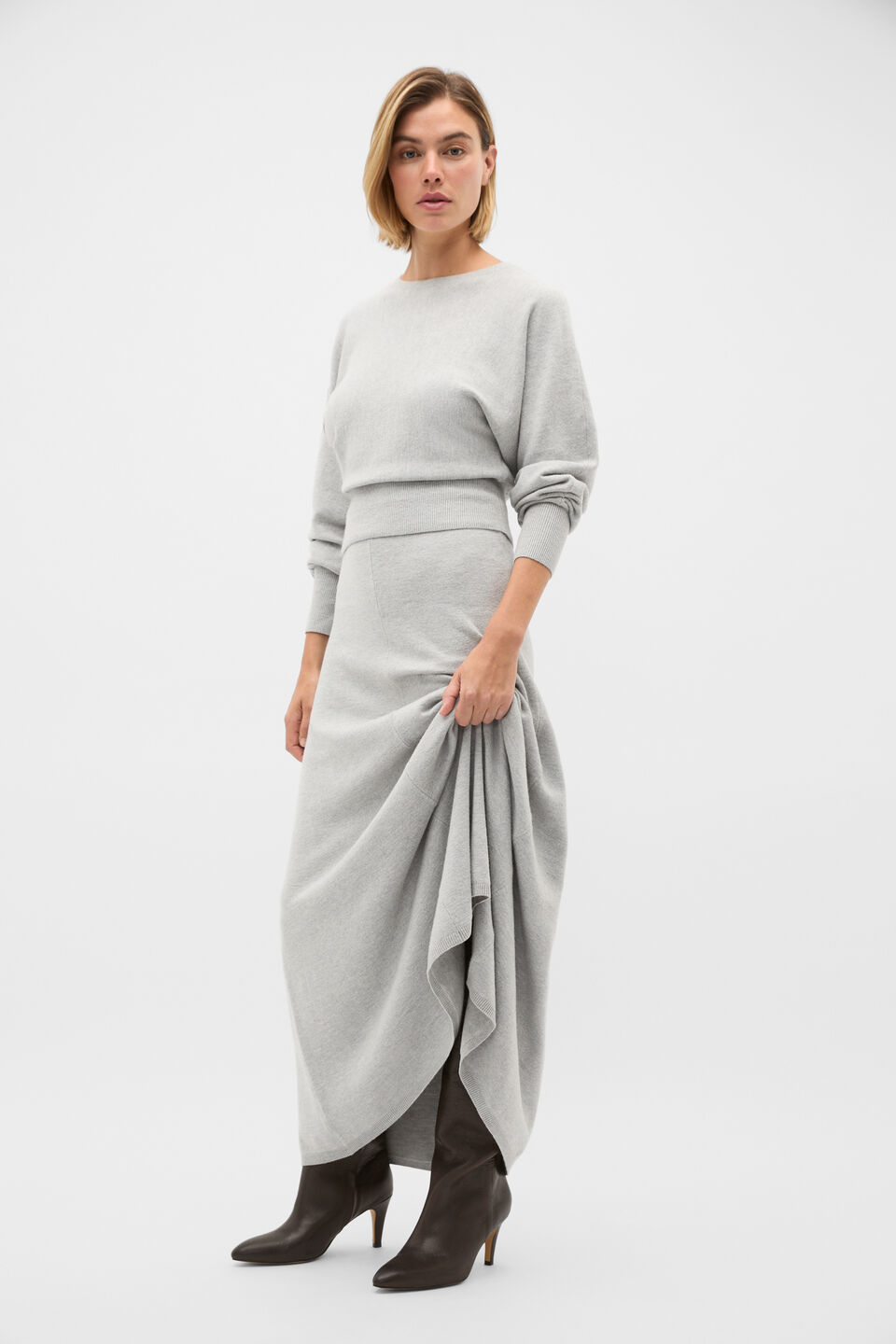 Batwing Knit Top  Slate Marle