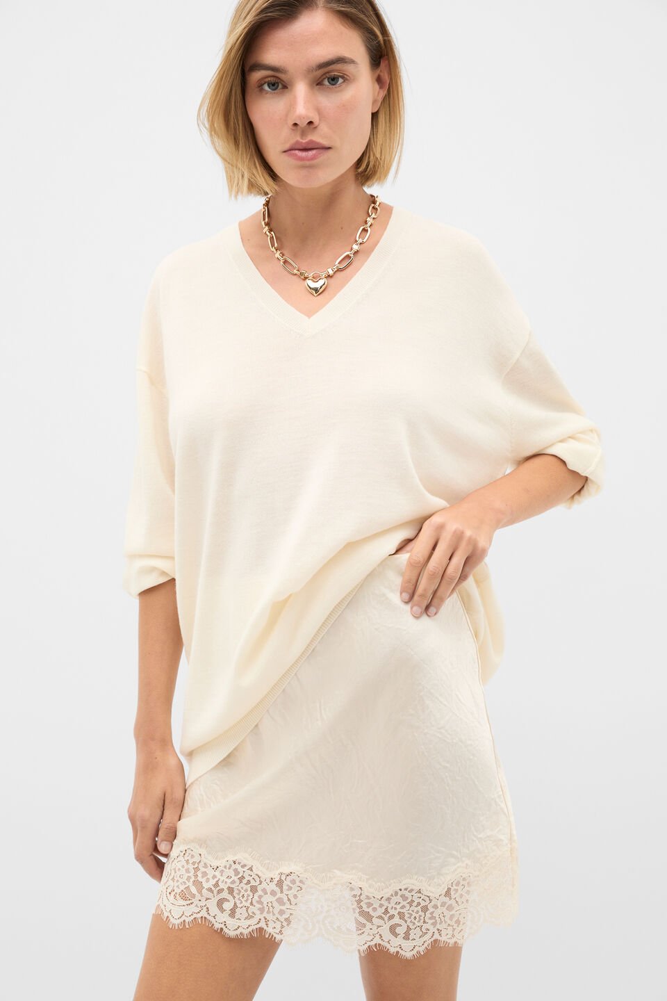 Lace Trim Mini Skirt  Coconut Cream