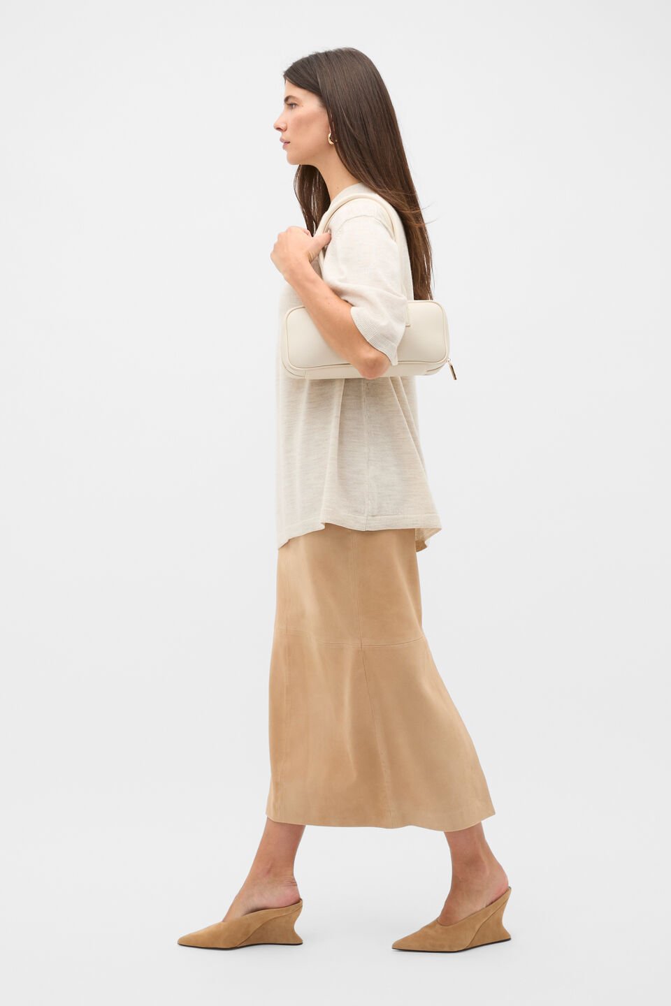 Suede Midi Skirt  Sandstone